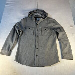 Chor Men's Gray Shacket Shirt Jacket Hooded Button Pockets 53% Wool, Size XL